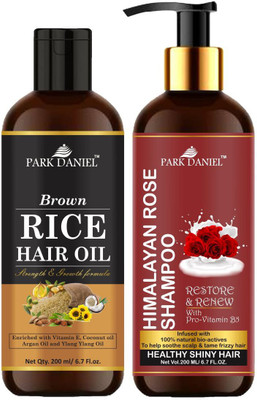 PARK DANIEL Pure and Natural Brown Rice Oil & Rose Shampoo Combo Pack Of 2 bottle of 200 ml(400 ml)(2 Items in the set)