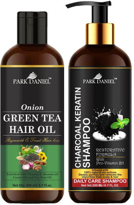 PARK DANIEL Pure and Natural Green Tea Oil & Activated Charcoal Shampoo Combo Pack Of 2 bottle of 200 ml(400 ml)(2 Items in the set)