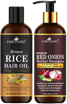 PARK DANIEL Pure and Natural Brown Rice Oil & Red Onion Shampoo Combo Pack Of 2 bottle of 200 ml(400 ml)(2 Items in the set)