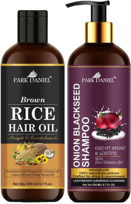 PARK DANIEL Pure and Natural Brown Rice Oil & Onion Blackseed Shampoo Combo Pack Of 2 bottle of 200 ml(400 ml)(2 Items in the set)