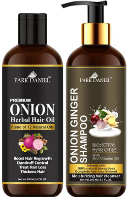 PARK DANIEL Pure and Natural Onion Oil & Onion Ginger Shampoo Combo Pack Of 2 bottle of 200 ml(400 ml)(2 Items in the set)