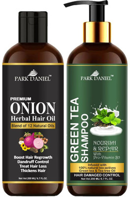 PARK DANIEL Pure and Natural Onion Oil & Green Tea Shampoo Combo Pack Of 2 bottle of 200 ml(400 ml)(2 Items in the set)