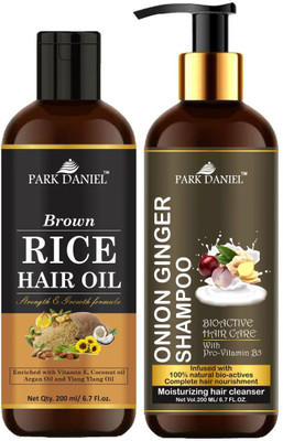 PARK DANIEL Pure and Natural Brown Rice Oil & Onion Ginger Shampoo Combo Pack Of 2 bottle of 200 ml(400 ml)(2 Items in the set)