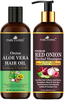 PARK DANIEL Pure and Natural Aloe Vera Oil & Red Onion Shampoo Combo Pack Of 2 bottle of 200 ml(400 ml)(2 Items in the set)