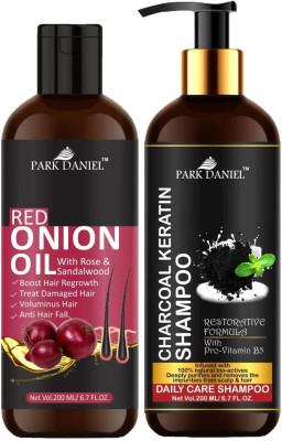 PARK DANIEL Pure and Natural Red Onion Oil & Activated Charcoal Shampoo Combo Pack Of 2 bottle of 200 ml(400 ml)(2 Items in the set)