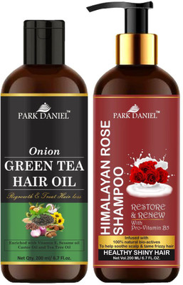PARK DANIEL Pure and Natural Green Tea Oil & Rose Shampoo Combo Pack Of 2 bottle of 200 ml(400 ml)(2 Items in the set)