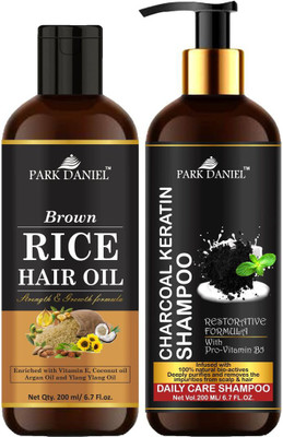 PARK DANIEL Pure and Natural Brown Rice Oil & Activated Charcoal Shampoo Combo Pack Of 2 bottle of 200 ml(400 ml)(2 Items in the set)