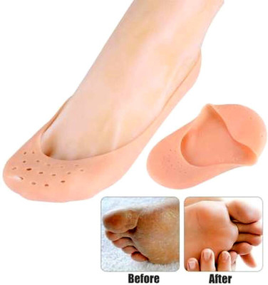 akia creation Combo Offer Silicone Anti Heel Crack Socks with Smiling Foot Full Socks (1-1 Pair Heel Support(Beige)