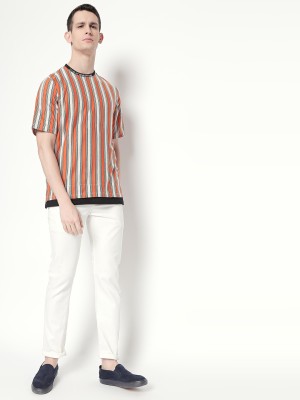 DISRUPT Striped Men Round Neck Orange T-Shirt