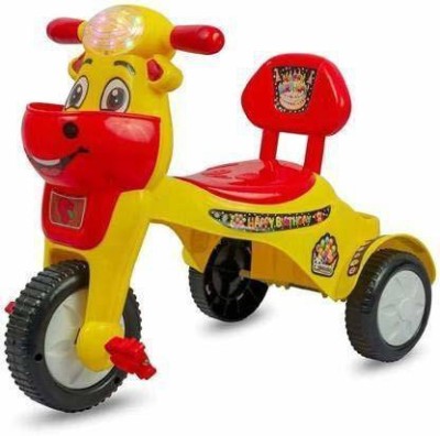 Smiley Bell Gallery Classic Happy Birthday Baby Tricycle Ride-On Bicycle For Kids Age 1-4 Year with Music & Light Along with Back support & Front Basket Color(Blue,Green,Red)) Classic Happy Birthday Baby Tricycle Ride-On Bicycle For Kids Age 1-4 Year with Music & Light Along with Back support & Fron