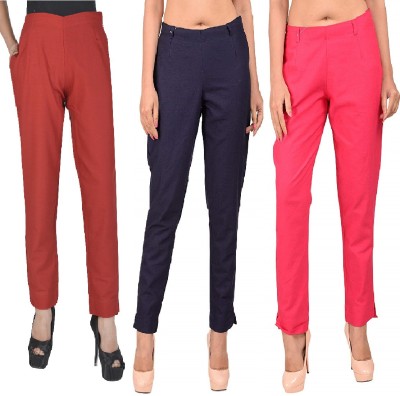 ruhfab Regular Fit Women Maroon, Dark Blue, Pink Trousers