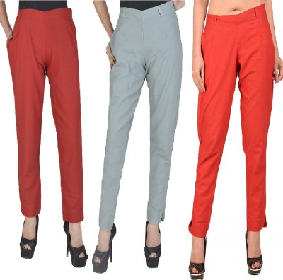 ruhfab Regular Fit Women Maroon, Grey, Red Trousers