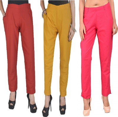 ruhfab Regular Fit Women Maroon, Yellow, Pink Trousers