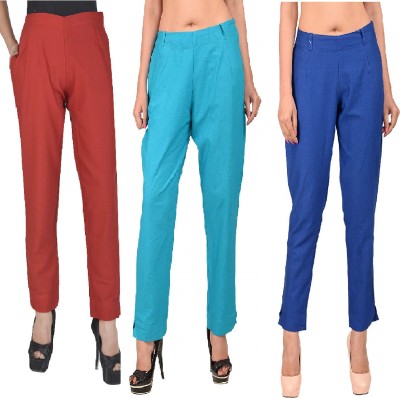 ruhfab Regular Fit Women Maroon, Light Blue, Blue Trousers