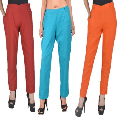 ruhfab Regular Fit Women Maroon, Light Blue, Orange Trousers