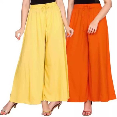 PLAZZO-PAIR Flared Women Orange, Yellow Trousers