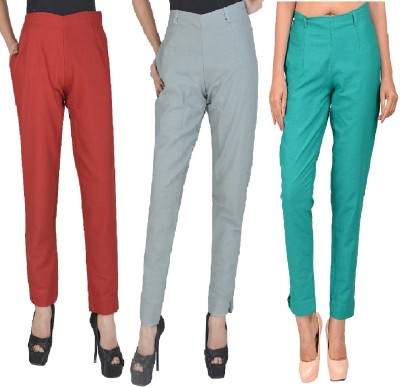 ruhfab Regular Fit Women Maroon, Grey, Green Trousers