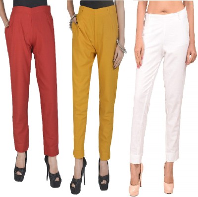 ruhfab Regular Fit Women Maroon, Yellow, White Trousers