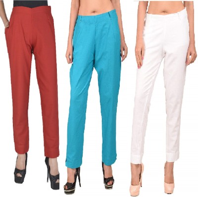 ruhfab Regular Fit Women Maroon, Light Blue, White Trousers