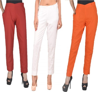 ruhfab Regular Fit Women Maroon, White, Orange Trousers