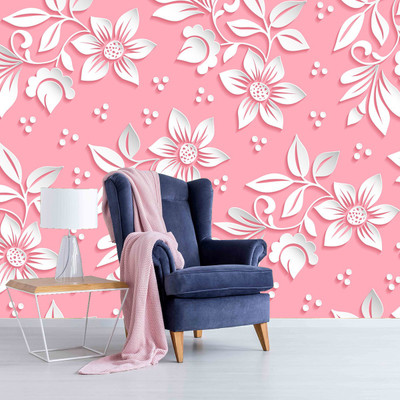 Guru Production Vinyl Floral & Botanical Pink, White Wallpaper(L x W: 243 cm x 40 cm)