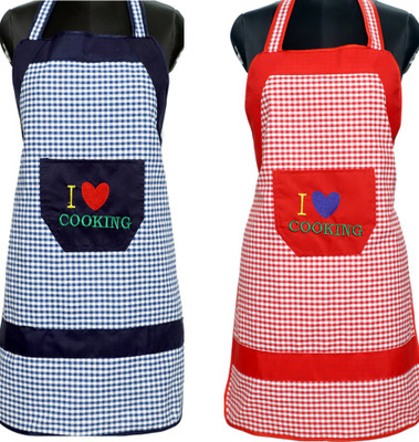 JMI Cotton, Polyester Chef's Apron - Free Size(Red, Blue, Pack of 2)