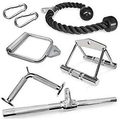 MTU ONLINE STORE Combo LAT Pulldown Attachment with Multi-Option: V-Handle, Tricep Rope, Execrise Multi-training Bar(Silver, Black)