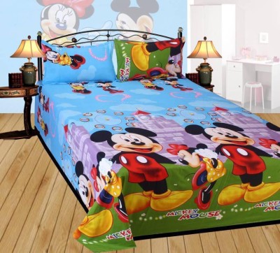 Home Readiness 248 TC Cotton Double Cartoon Flat Bedsheet(Pack of 1, Blue)