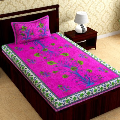 eTape 104 TC Cotton Single Floral Flat Bedsheet(Pack of 1, Pink)