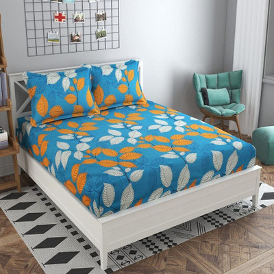 MORADO 200 TC Cotton Double Printed Flat Bedsheet(Pack of 1, Blue)