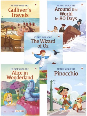 World Classics (Abridged) - Gulliver's Travels, Around the World in 80 Days, The Wizard of Oz, Alice in Wonderland, Pinocchio (Illustrated) (Set of 5 Books)(Paperback, Maple Press)