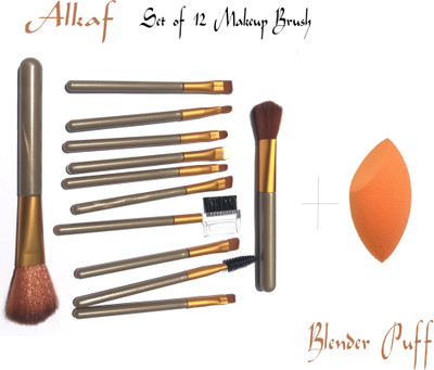 J & F Makeup Brush Set of 12 With Sponge Puff Blender(Pack of 12)