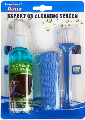 Homeboss by Ranz Original 3 in 1 Screen Cleaner Kit with Microfiber Cloth and Brush for Electronic Screens (100 ml) for Laptops, Computers, Mobiles(FHB100-2)