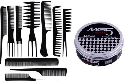 SHAGGY Professional Series 10 peice Home Use and Hair cut Styling hair Combs With M5 Japan Hair Style Wax(11 Items in the set)