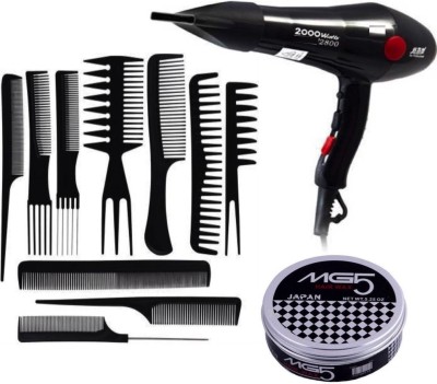 SHAGGY Professional Series 10 peice Home Use and Hair cut Styling hair Combs With Powerful CH HOT and Cold feature 2800W Hair Dryer and Hair Styling Wax(12 Items in the set)