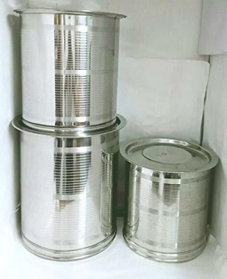 Sonanshi Steel Grocery Container  - 10 L, 14 L, 18 L(Pack of 3, Silver)