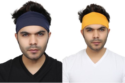 Bismaadh Polly Cotton & Spandex Quick Sweat Absorbent Multifunctional Elastic Headband for Indoor & Outdoor Activities – Men & Women Head Band(Blue, Yellow)