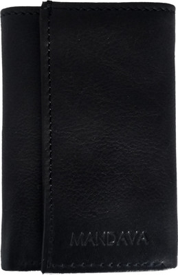 MANDAVA Genuine Leather Unisex Trifold Wallet with Key Pouch Key Case Key Chain