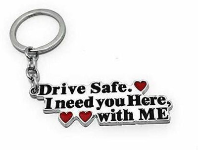 ROYALHUB DRIVE SAFE VEHICLE KEY CHAIN FOR LOVED ONE / STYLISH WITH RED HEARTS/ SILVER LOOK- 1PC. Key Chain
