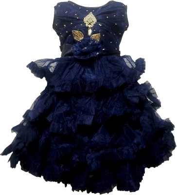 STUMBLE FASHION Girls Midi/Knee Length Festive/Wedding Dress(Blue, Sleeveless)