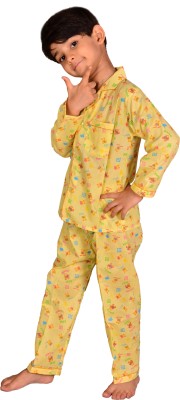 IWS FIT Kids Nightwear Boys & Girls Printed Cotton(Yellow Pack of 1)