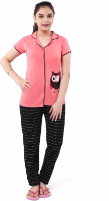 Just4You Kids Nightwear Girls Printed Cotton(Pink Pack of 1)