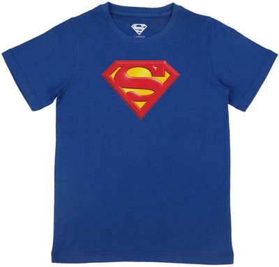 Superman Boys Graphic Print Pure Cotton Regular T Shirt(Blue, Pack of 1)