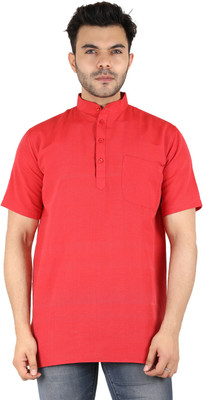 Latest Plus Men Self Design Straight Kurta(Red)
