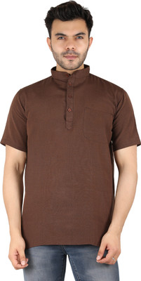 Latest Plus Men Self Design Straight Kurta(Brown)