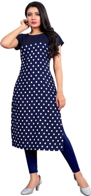 Jiya Enterprise Women Polka Print Straight Kurta(Blue)