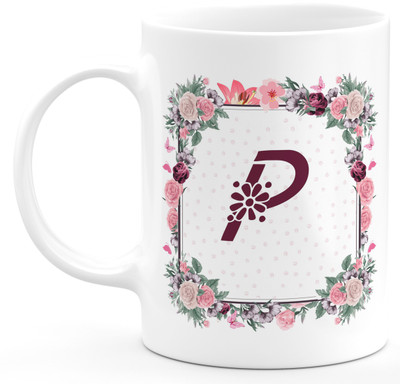 TrendoPrint Alphabet Letter P Name Printed Ceramic Ceramic Coffee Mug(350 ml)