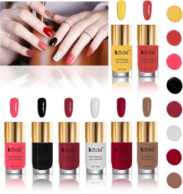 kKode Color Glaze Exclusive Shades Extra Glossy Long Lasting High Quality Professional Series Nail Paint Set Gold,Coral Rose,Desise,Black,Respberry Wine,Silver,Wild Cherry,Light Brown(Pack of 8)