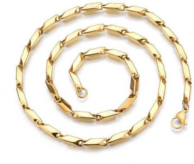 Karishma Kreations Mens Jewellery Valentine High Polish Stylish Fancy Party Wear Titanium Long Necklace Handmade Sterling Silver Golden Neckless chain latest design Casual Style Daily use Simple Dazzling Gold & Silver Color Solid Titanium Plated SS Chain Most Popular Curb Necklace Sachin Rope Wheat 
