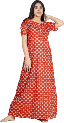 MEETALI CREATIONS Women Nighty(Red)